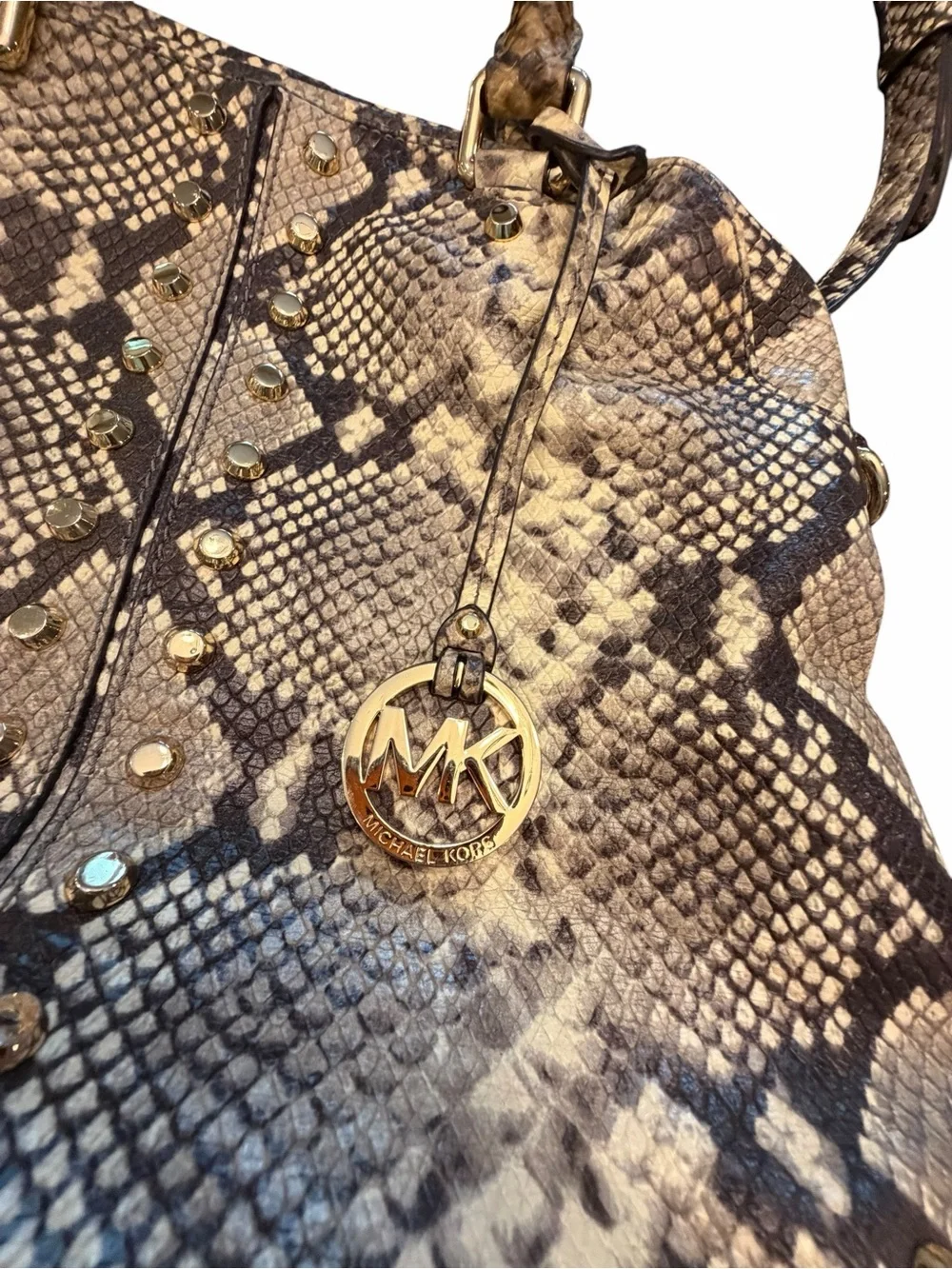 Michael Kors Uptown Astor Python Snake Embossed Leather Studs Satchel Crossbody
